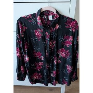 H&M Black Shirt with Pink Floral Design
